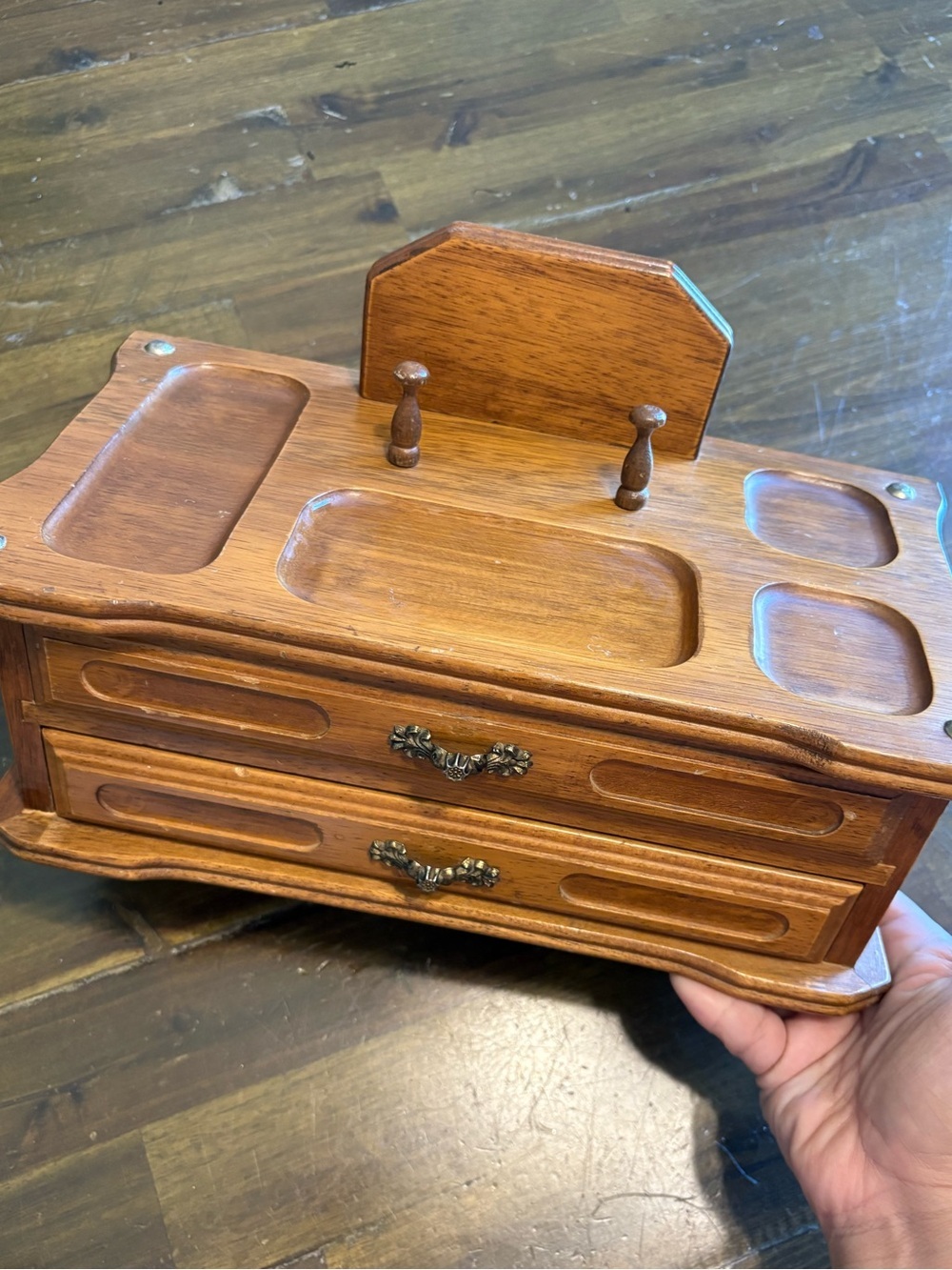 Vintage Valet Organizer Wood Caddy Mens Jewelry Box Velvet Drawers Catchall